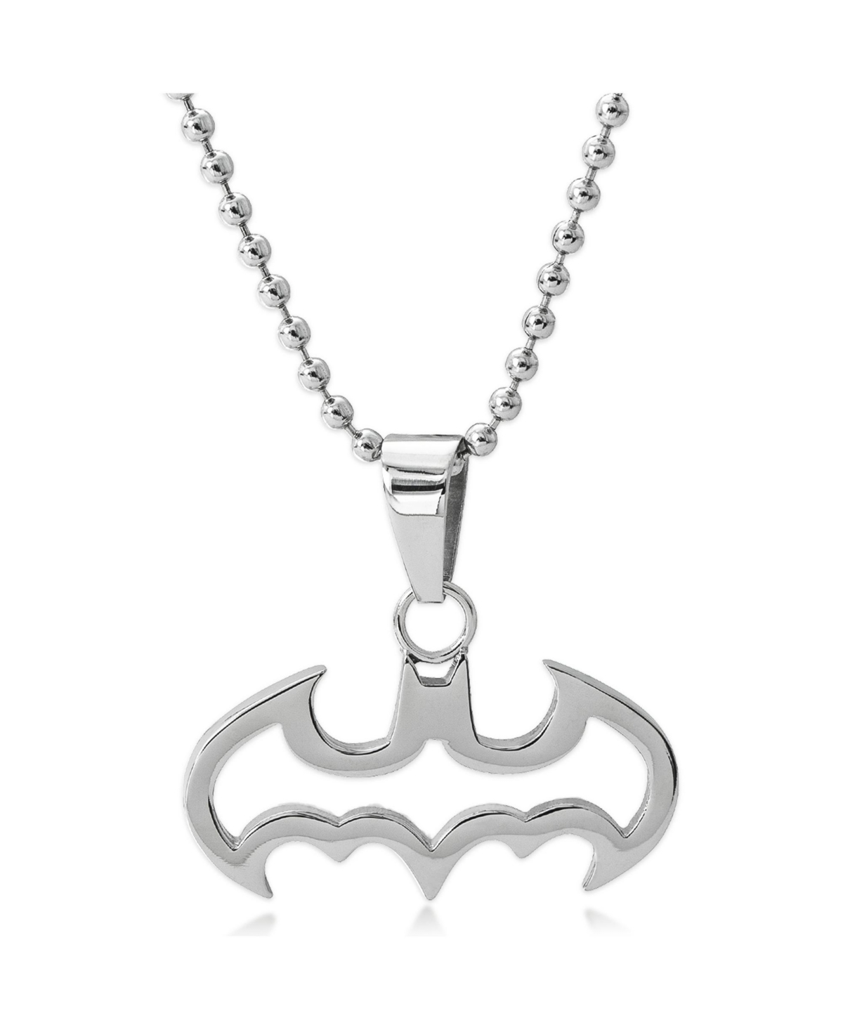 Batman Stainless Steel Cut Out Logo Pendant Necklace, 16" Ball Chain - Silver tone