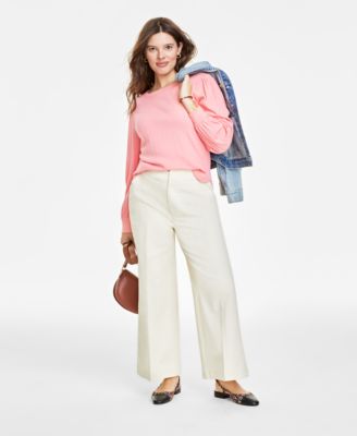 On 34th - Women's Pointelle-Rib Long-Sleeve Top