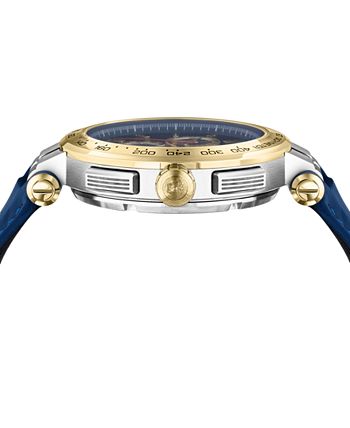 Versace Men's Swiss Chronograph Aion Blue Leather Strap Watch 45mm