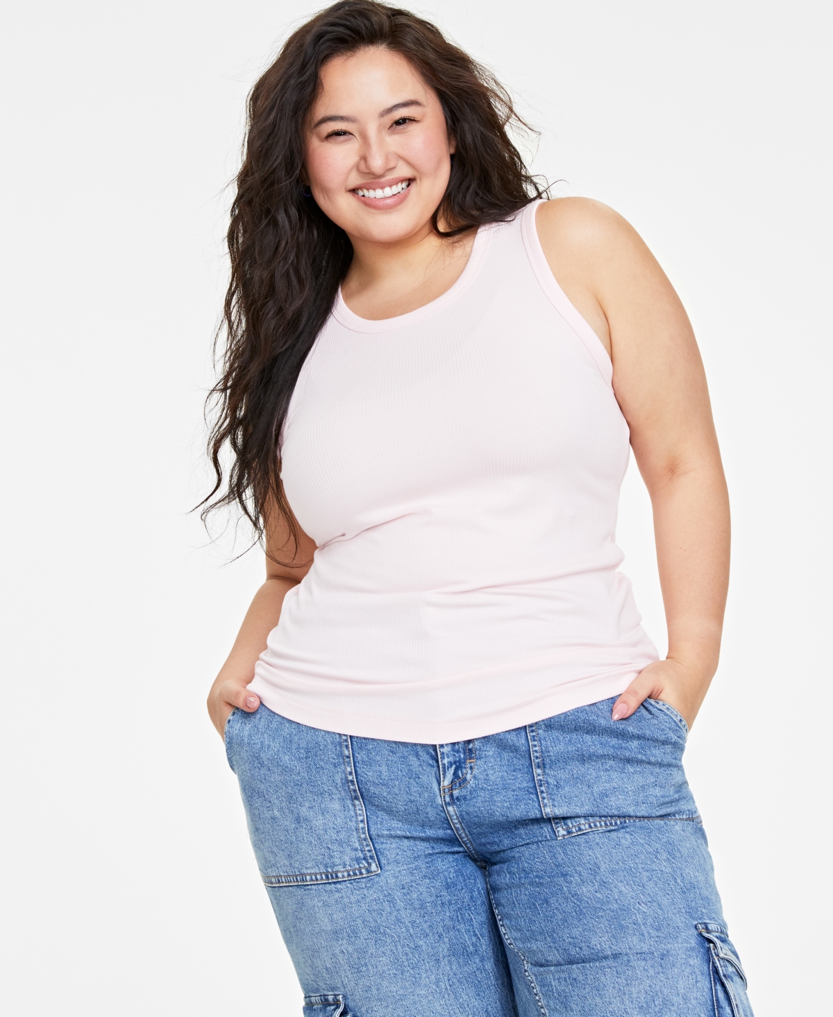 On 34th Trendy Plus Size Solid Ribbed Tank Top, Created For Macy's In Pink Dogwood