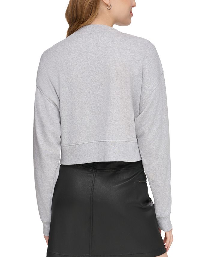 DKNY Women's Zippered Pocketed Textured Button Floral Long Sleeve Mock Neck Puffer Winter Jacket White Size Large