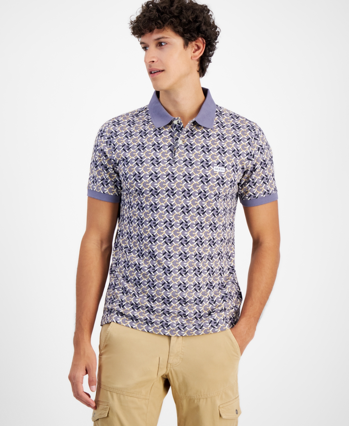 Guess Men's G-chain Patterned Polo In G Chain Blue Aop