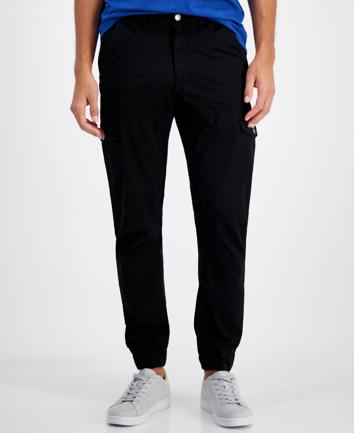 Guess Men's Stretch-cotton Cargo Joggers In Jet Black