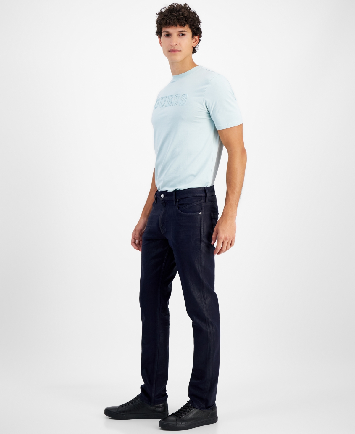 Shop Guess Men's Slim-fit Tapered Coated Jeans In Smart Blue Coated