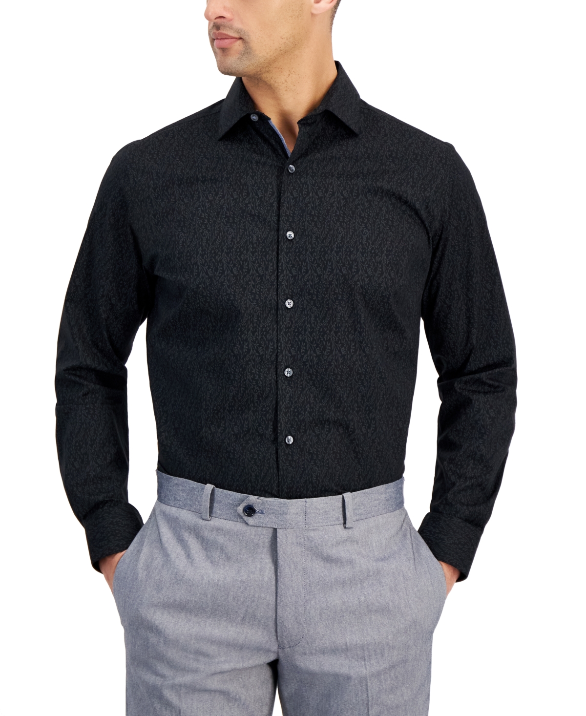 Slim Fit Men's Vine Print Dress Shirt, Created for Macy's - Olive