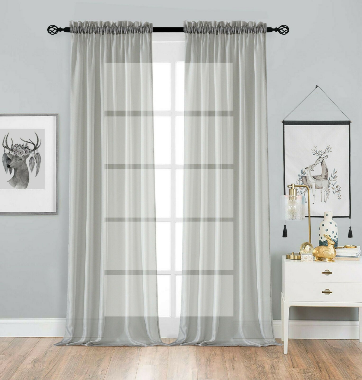 Kate Aurora 2 Pack Basic Home Rod Pocket Sheer Voile Window Curtains