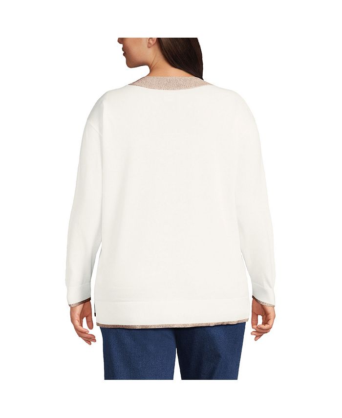 Lands' End Women's Plus Size Fine Gauge Cotton Crewneck Sweater Macy's