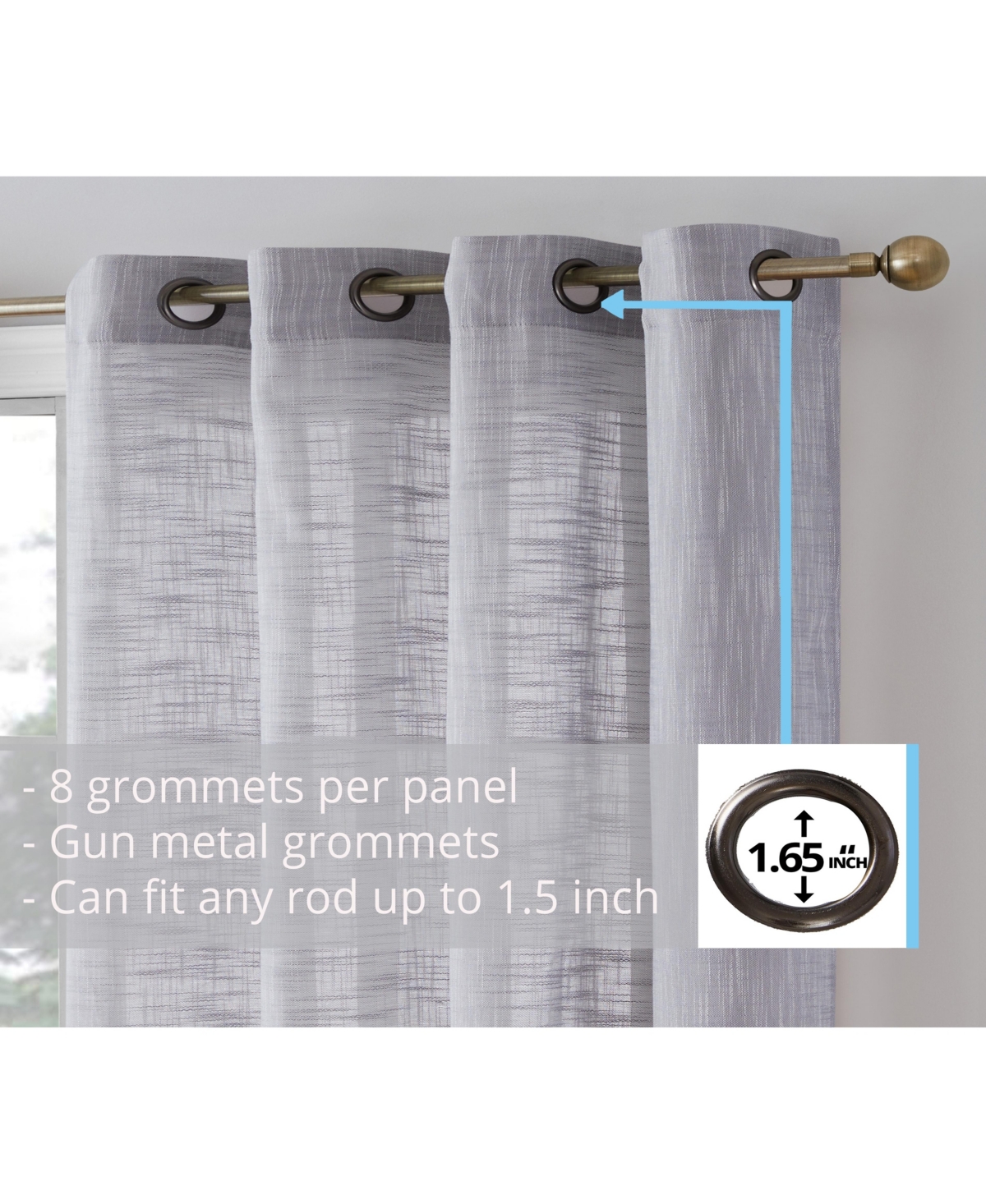 Hlc.me Madison Faux Linen Textured Semi Sheer Privacy Sun Light Filtering Transparent Window Grommet Long Thick Curtains Drapery Panels for Bedroom &