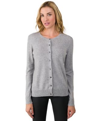 Women's 100% Cashmere Button Front Long Sleeve Crewneck Cardigan Sweater