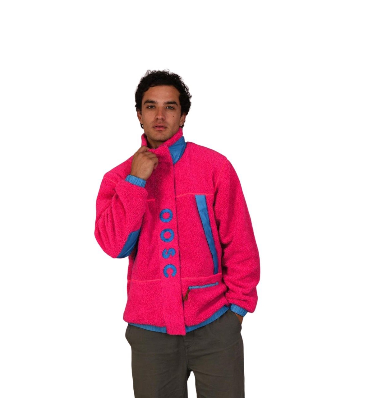 Men's Sherpa Fleece Jacket Pink / Blue - Pink, blue
