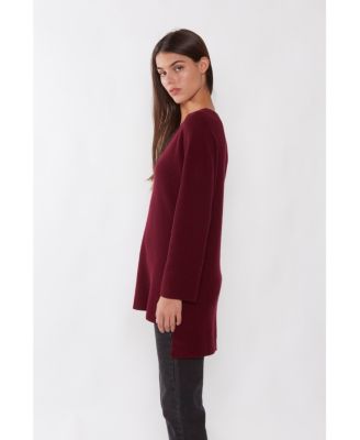 Women's 100% Pure Cashmere Long Sleeve Ribbed Tunic Sweater