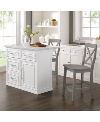 Furniture Cutler 42" Faux Marble Top Kitchen Island W/X-Back Stools