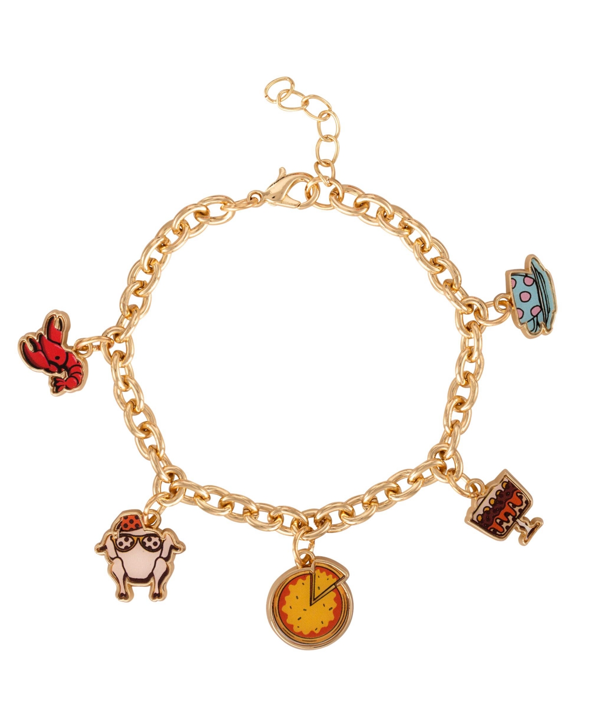 Tv Show Fashion Charm Bracelet, 5 Charms - 7 + 1" - Gold tone, blue, orange