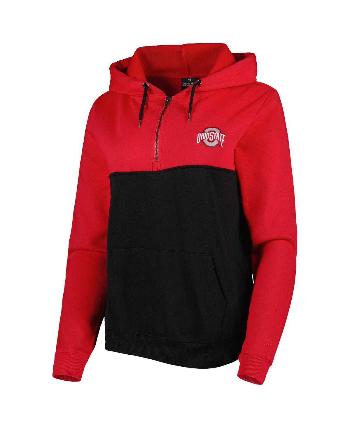 Colosseum Women's  Black, Scarlet Ohio State Buckeyes Aidan Lightweight Quarter-zip Hoodie In Black,scarlet