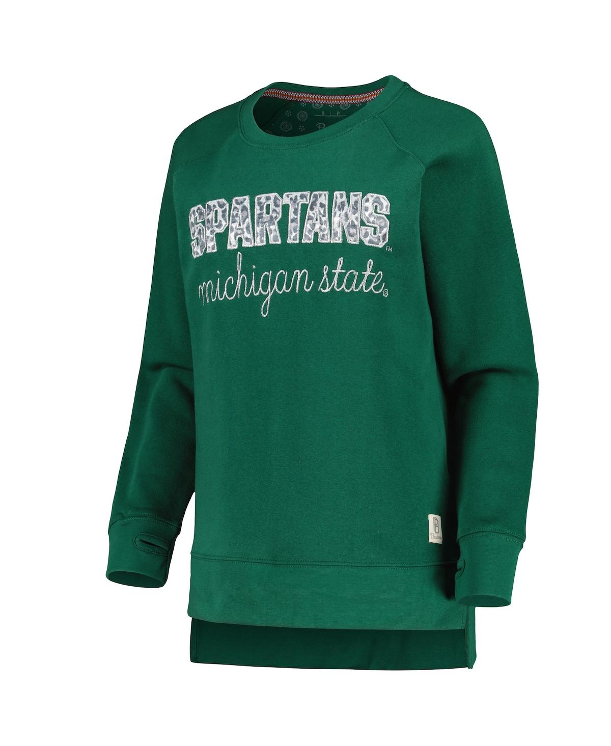 Shop Pressbox Women's  Green Michigan State Spartans Steamboat Animal Print Raglan Pullover Sweatshirt