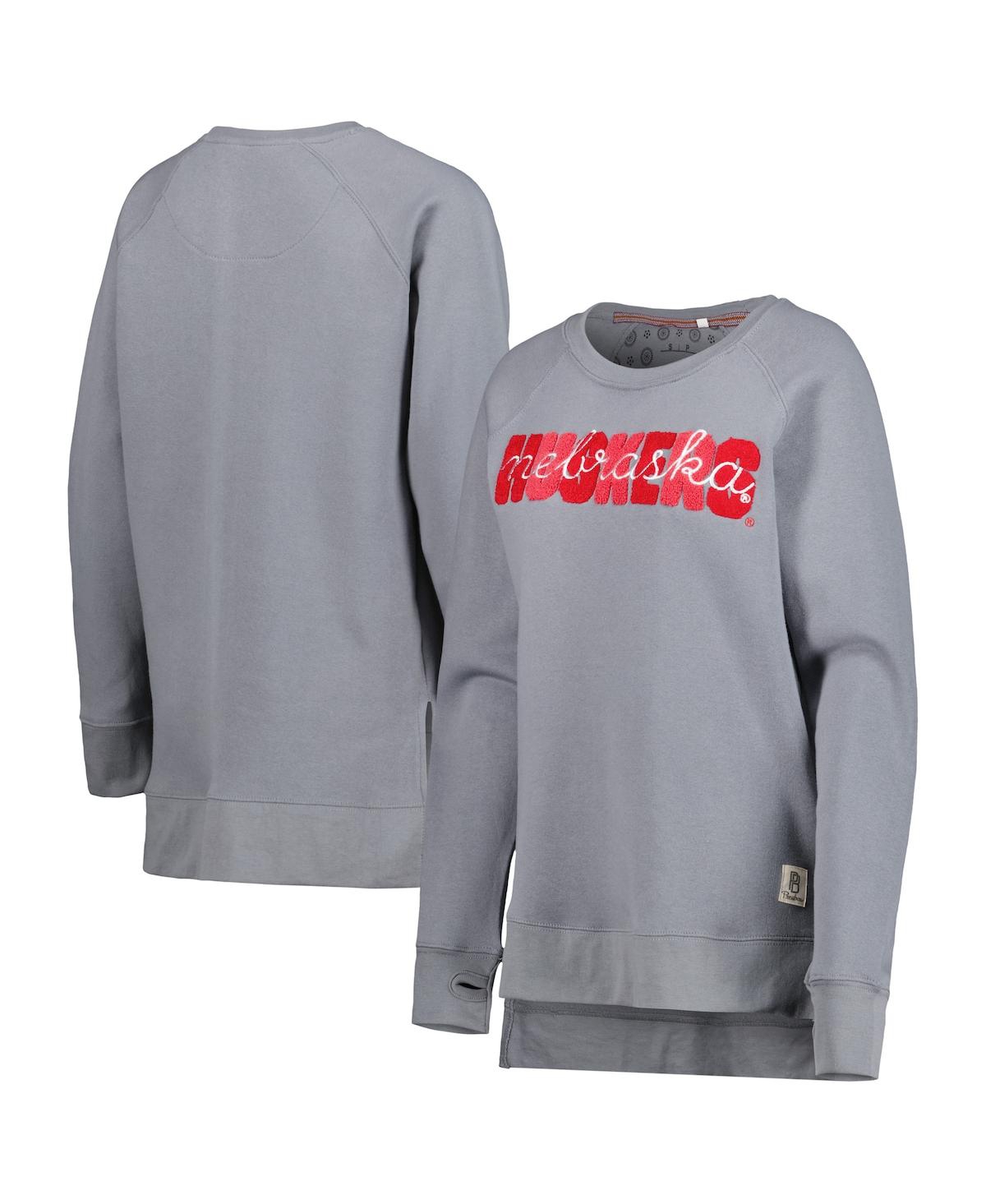 Shop Pressbox Women's  Gray Nebraska Huskers Pinehurst Chenille Raglan Pullover Sweatshirt