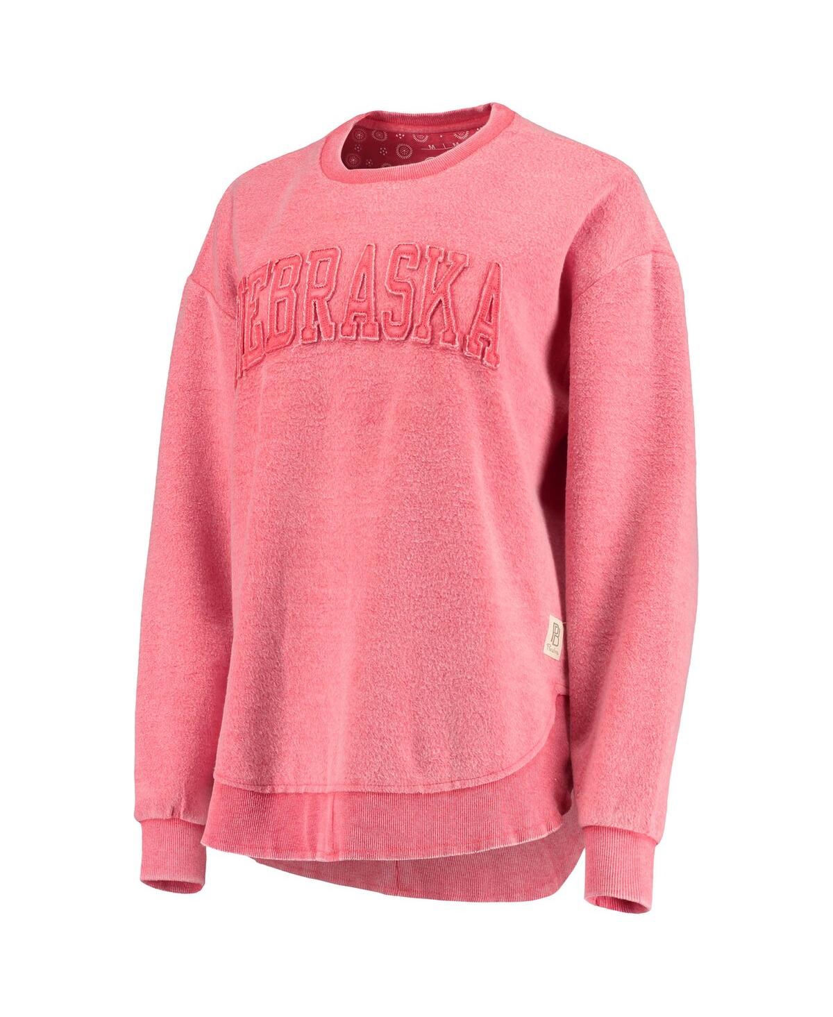 PRESSBOX WOMEN'S PRESSBOX SCARLET DISTRESSED NEBRASKA HUSKERS PONCHOVILLE PULLOVER SWEATSHIRT 