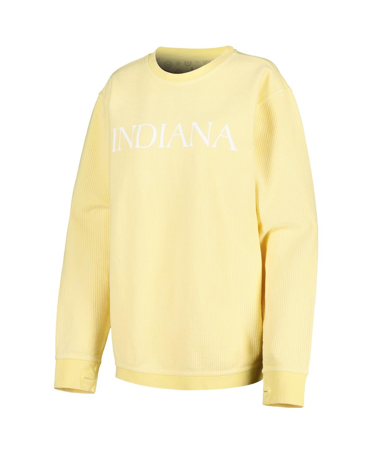 Shop Pressbox Women's  Yellow Distressed Indiana Hoosiers Comfy Cord Bar Print Pullover Sweatshirt