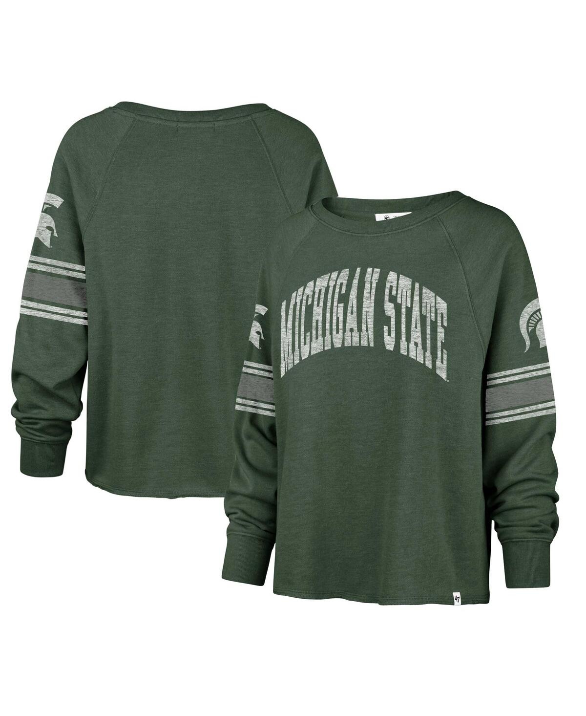 47 Brand Women's ' Green Distressed Michigan State Spartans Allie Modest Raglan Long Sleeve Cropped T