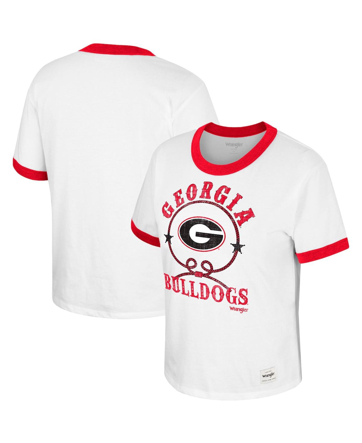 Colosseum Women's  X Wrangler White Distressed Georgia Bulldogs Freehand Ringer T-shirt