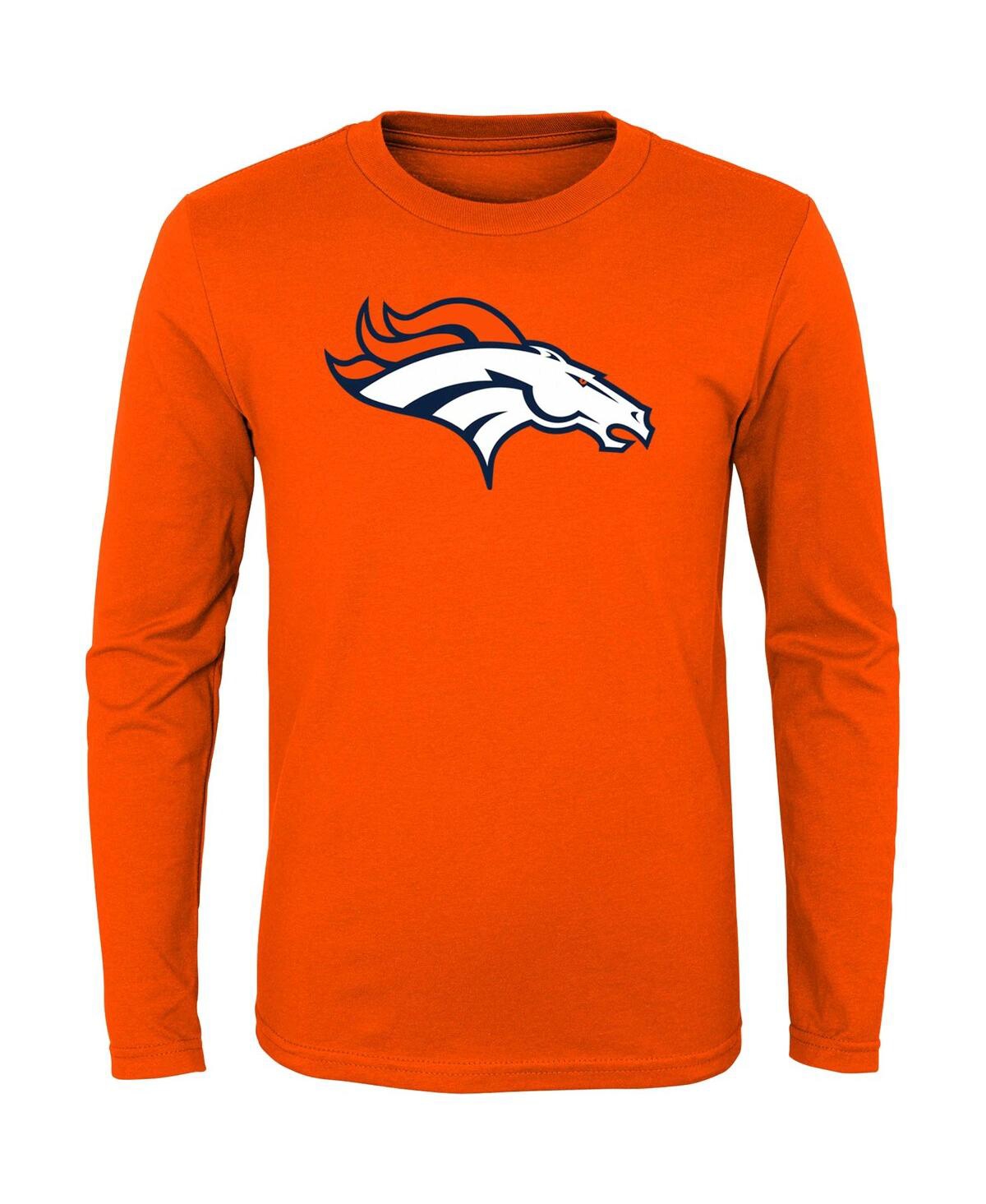 Outerstuff Big Boys Orange Denver Broncos Primary Logo Long Sleeve T-shirt In Orange