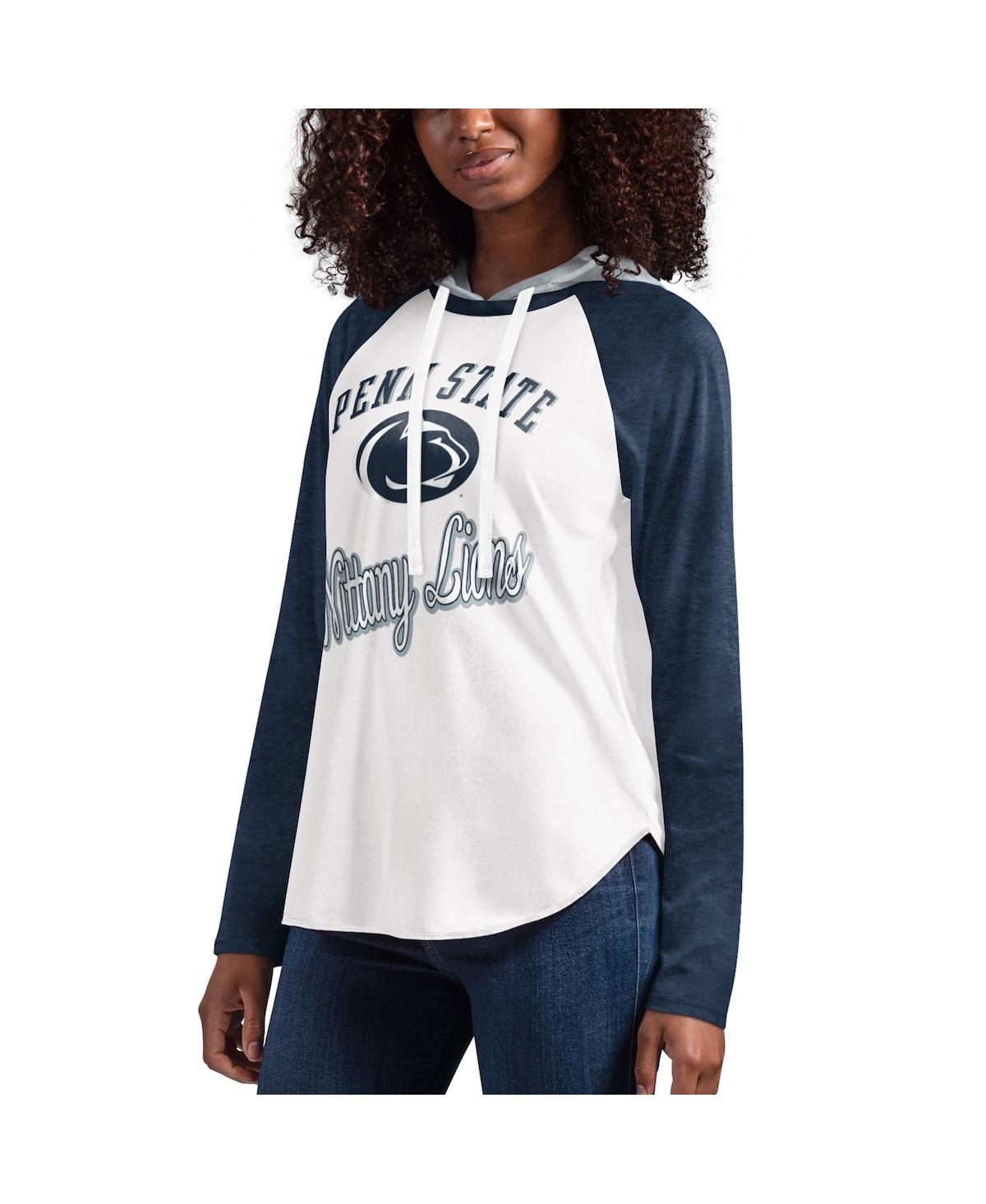 Women's G-iii 4Her by Carl Banks White, Navy Penn State Nittany Lions From the Sideline Raglan Long Sleeve Hoodie T-shirt - White, Navy