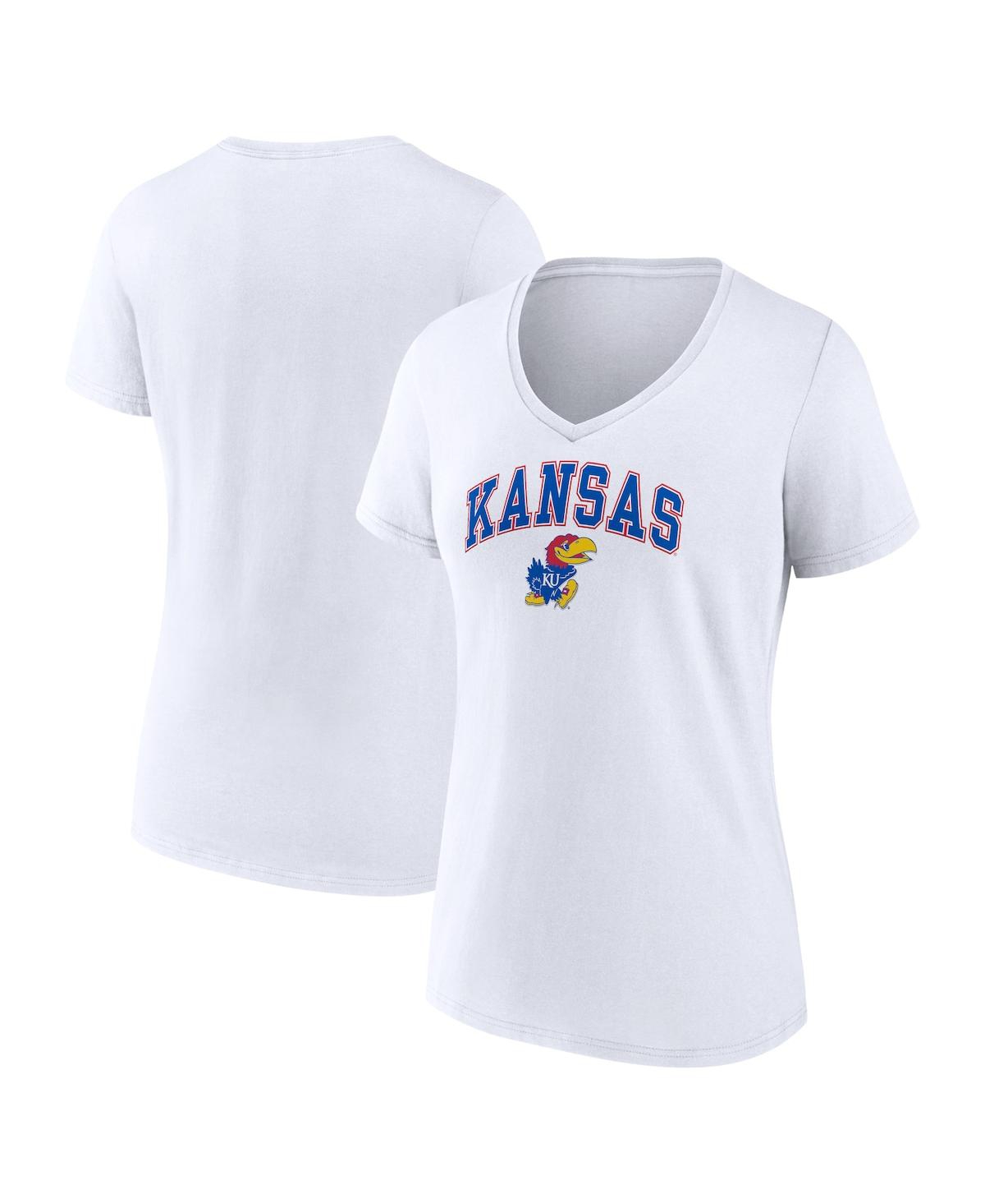 Fanatics Women's  White Kansas Jayhawks Evergreen Campus V-neck T-shirt