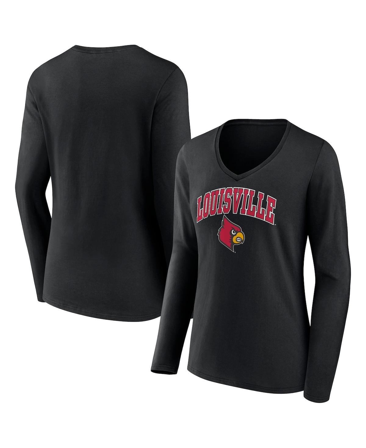 Fanatics Women's  Black Louisville Cardinals Evergreen Campus Long Sleeve V-neck T-shirt