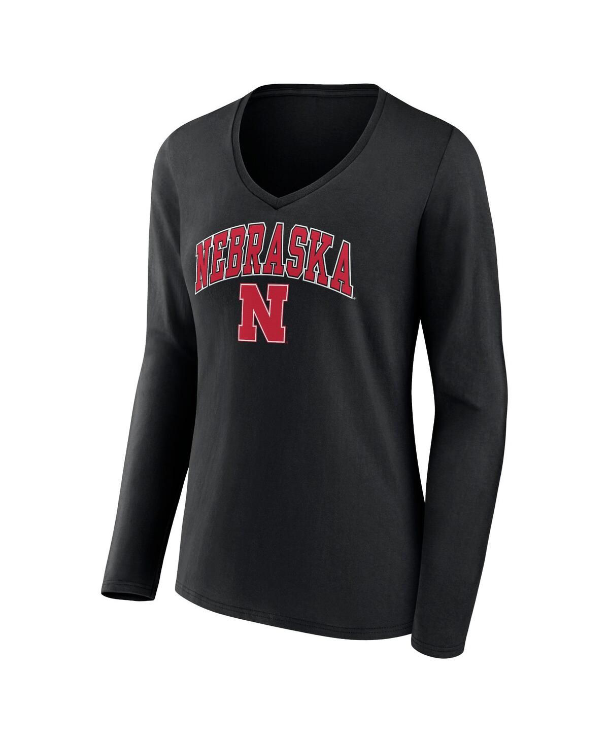 Women's FanaticsNebraska Huskers Evergreen Campus Long Sleeve V-Neck T-shirt - Black