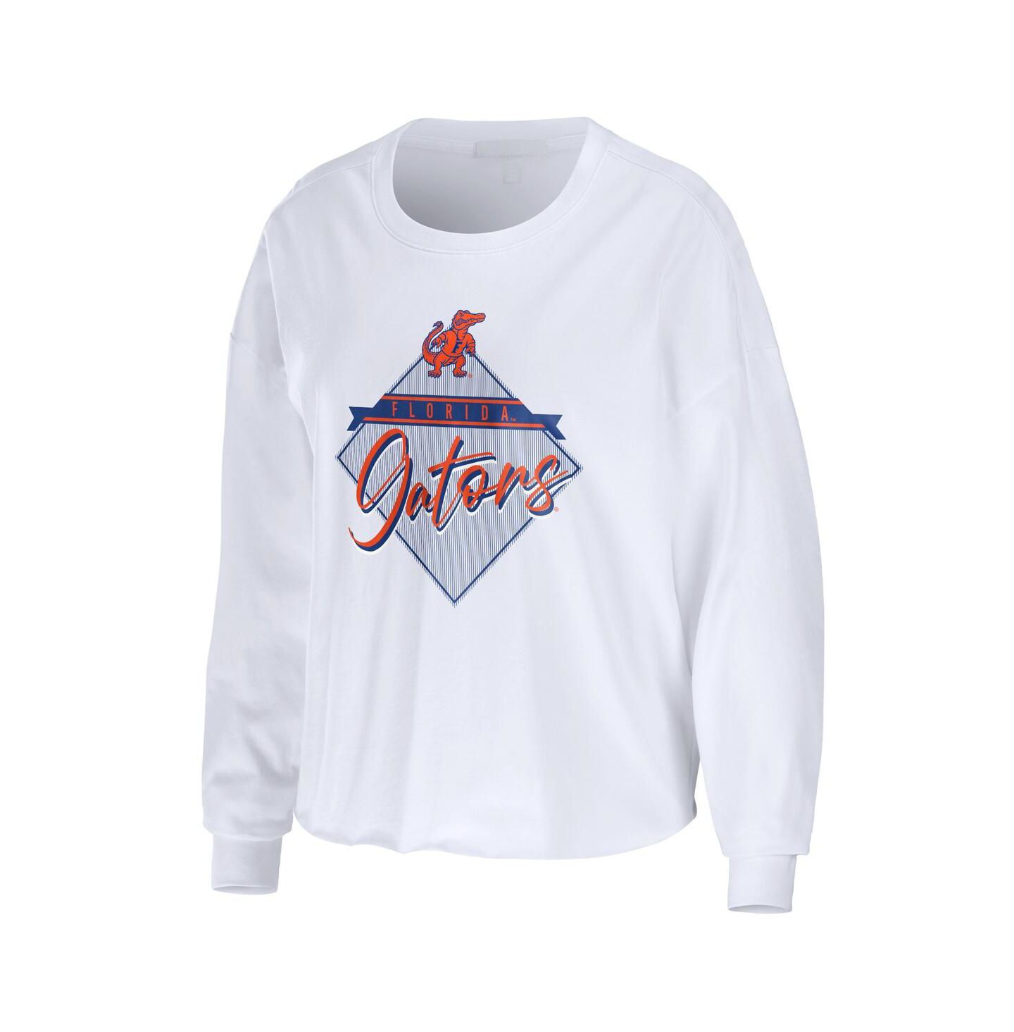 Женская футболка WEAR by Erin Andrews White Florida Gators Diamond Long Sleeve Cropped — фото 3