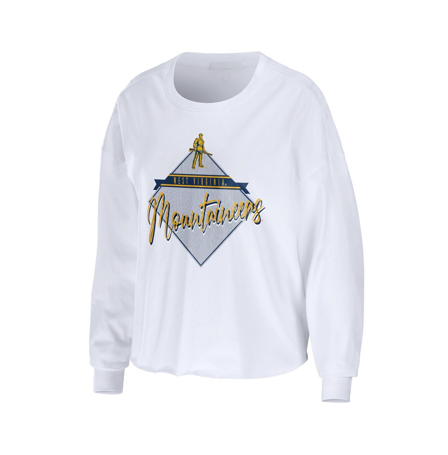 Женская футболка WEAR by Erin Andrews White West Virginia Mountaineers Diamond Long Sleeve Cropped — фото 3