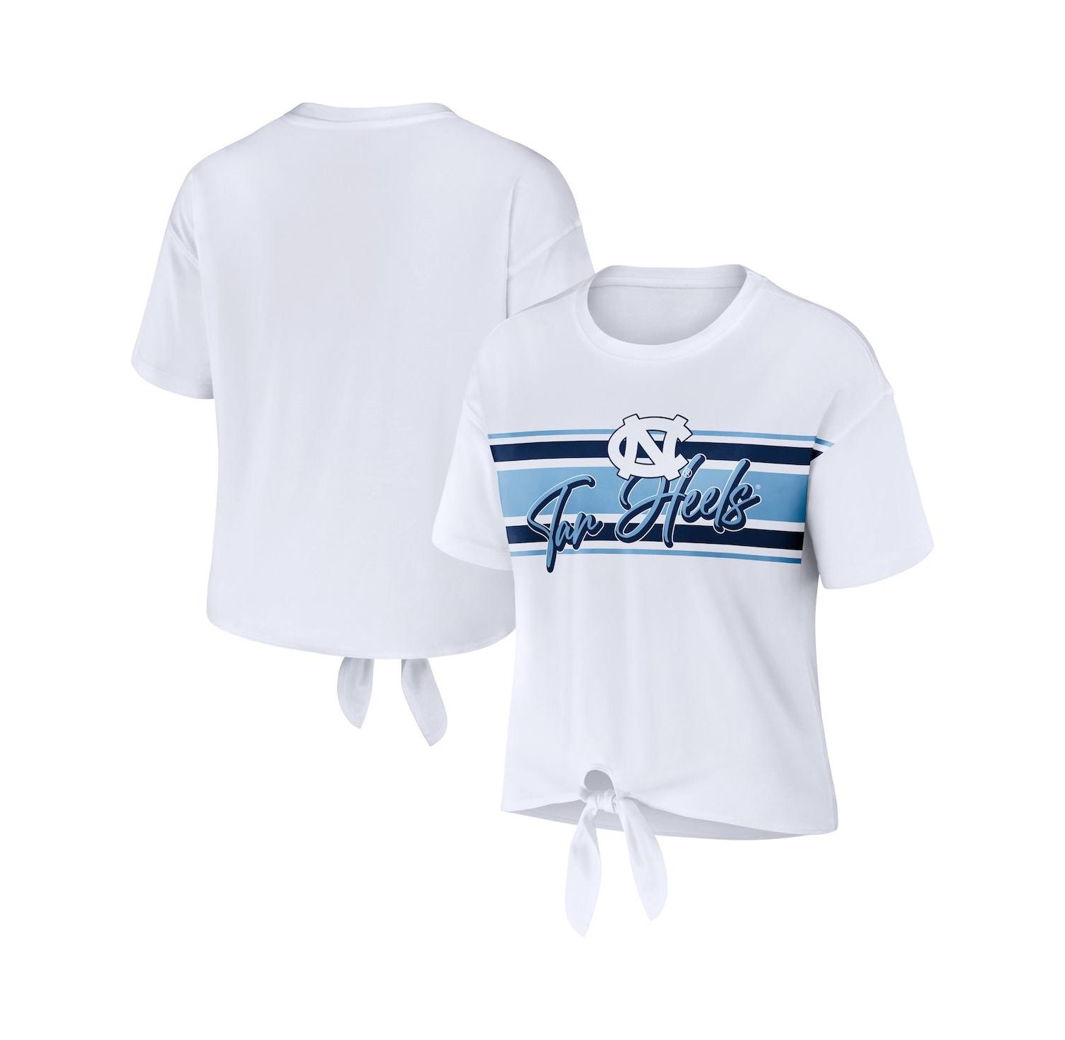 Women's White North Carolina Tar Heels Striped Front Knot Cropped T-shirt