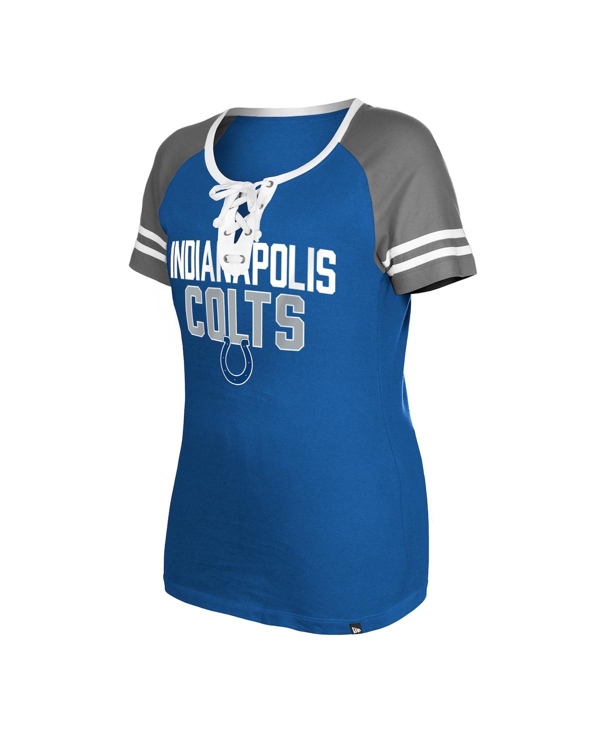 NEW ERA WOMEN'S NEW ERA ROYAL INDIANAPOLIS COLTS RAGLAN LACE-UP T-SHIRT 