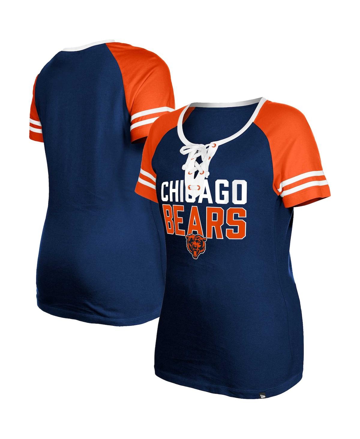 New Era Women's  Navy Chicago Bears Raglan Lace-up T-shirt