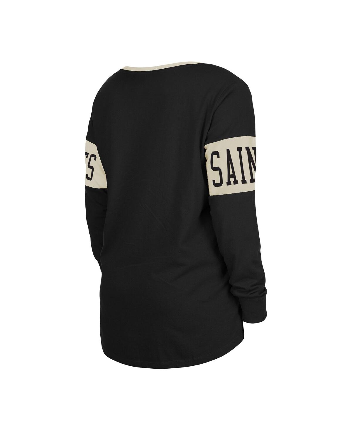 NEW ERA WOMEN'S NEW ERA BLACK NEW ORLEANS SAINTS LACE-UP NOTCH NECK LONG SLEEVE T-SHIRT 