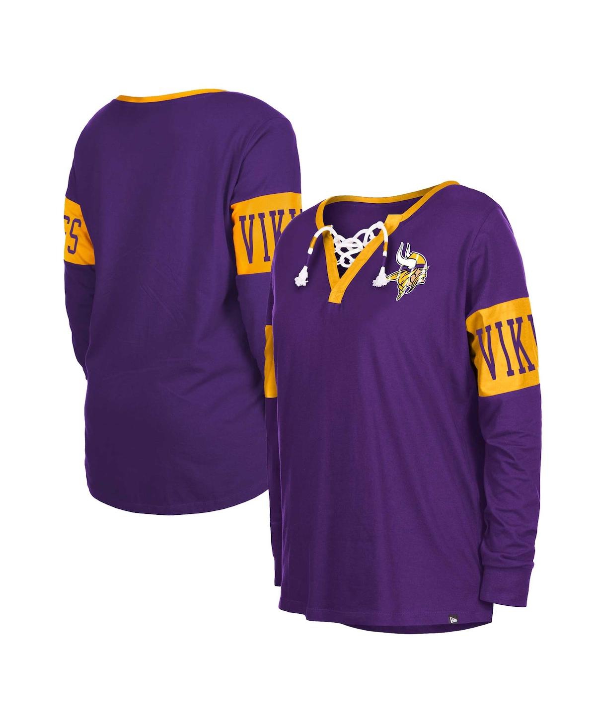 Women's New Era Purple Minnesota Vikings Lace-Up Notch Neck Long Sleeve T-shirt - Purple