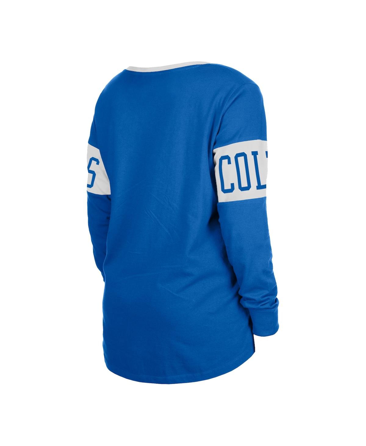 NEW ERA WOMEN'S NEW ERA BLUE INDIANAPOLIS COLTS LACE-UP NOTCH NECK LONG SLEEVE T-SHIRT 
