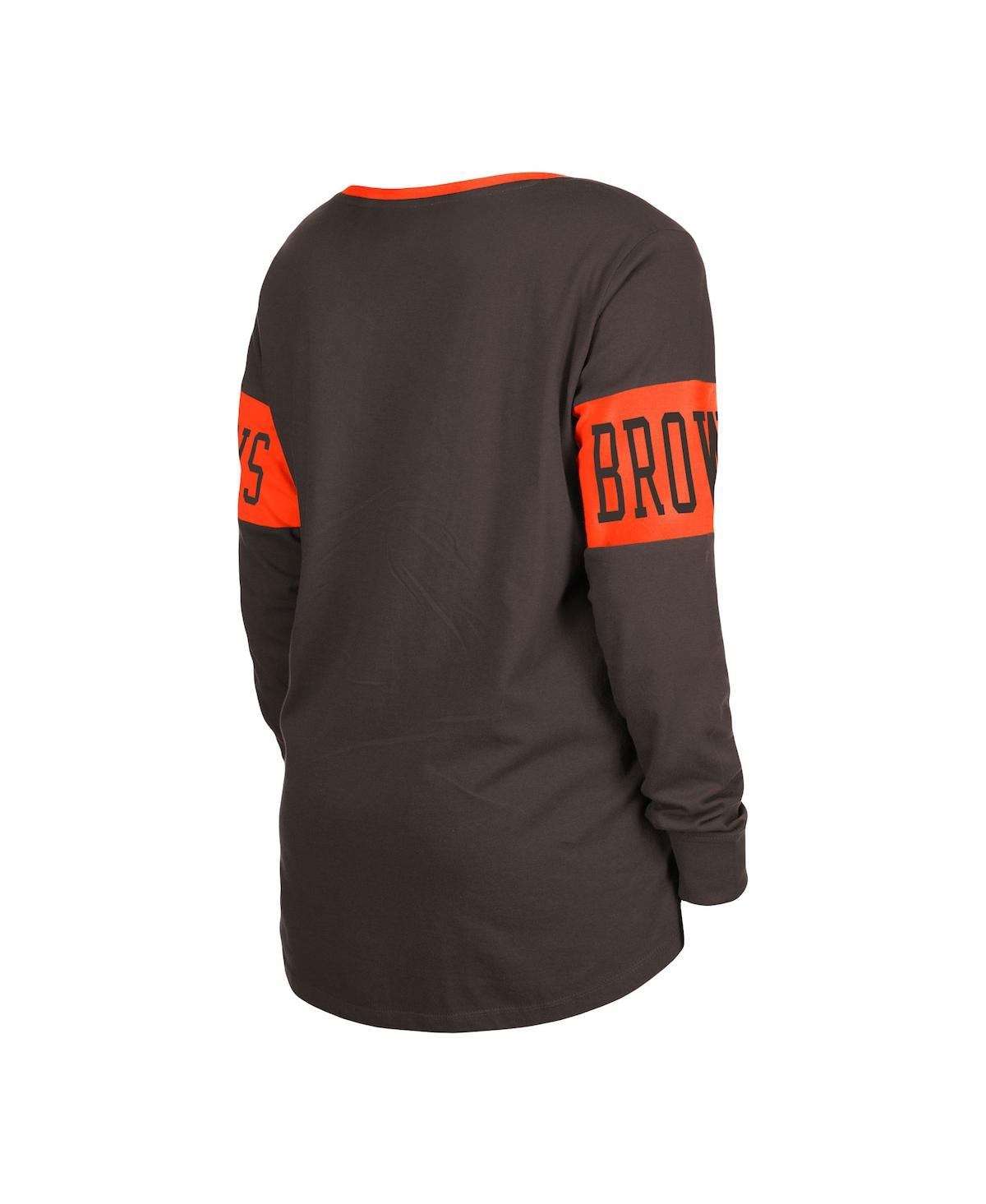 Shop New Era Women's  Brown Cleveland Browns Lace-up Notch Neck Long Sleeve T-shirt