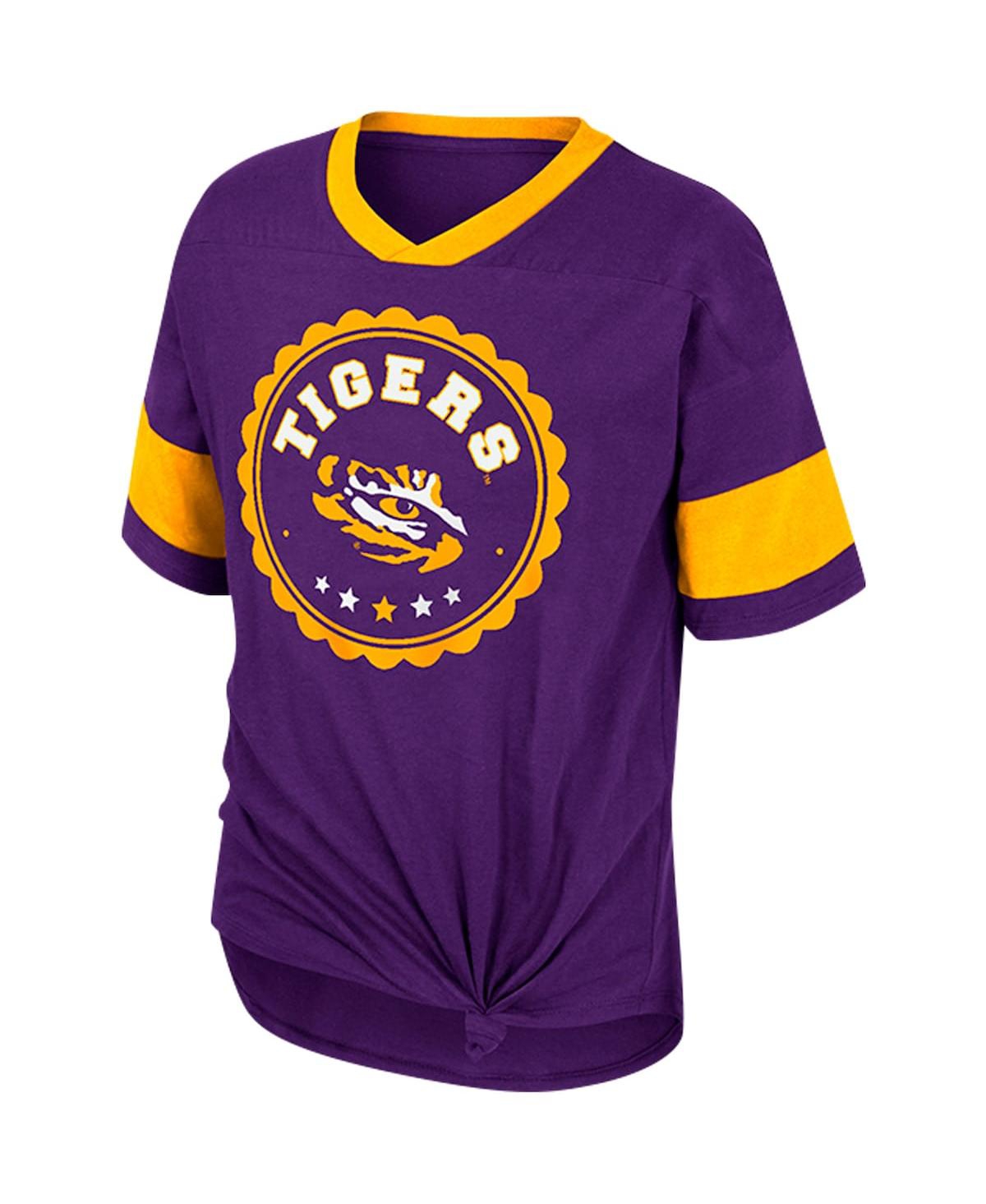 Colosseum Big Girls  Purple Lsu Tigers Tomika Tie-front V-neck T-shirt In Purple