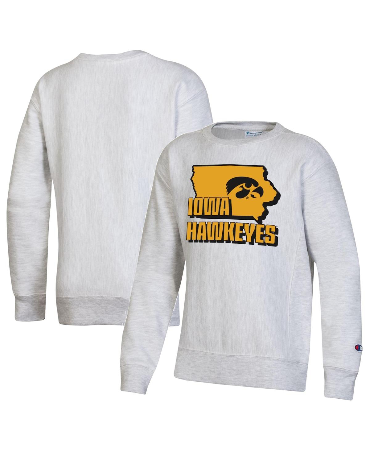 Champion Kids' Big Boys  Heather Gray Iowa Hawkeyes Reverse Weave Pullover Sweatshirt