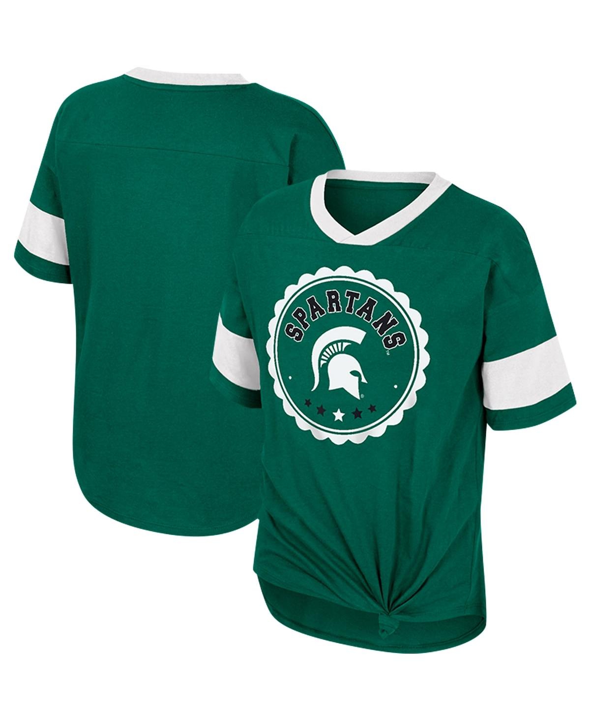 Colosseum Kids' Big Girls  Green Michigan State Spartans Tomika Tie-front V-neck T-shirt