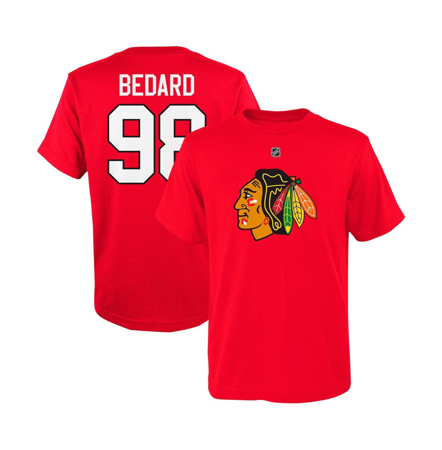 Футболка Outerstuff Connor Bedard Red Chicago Blackhawks Name and Number для мальчиков — фото 1