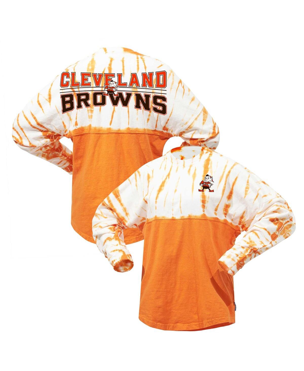 Shop Fanatics Women's  Orange Distressed Cleveland Browns Vintage-like Bamboo Spirit Jersey Long Sleeve T-