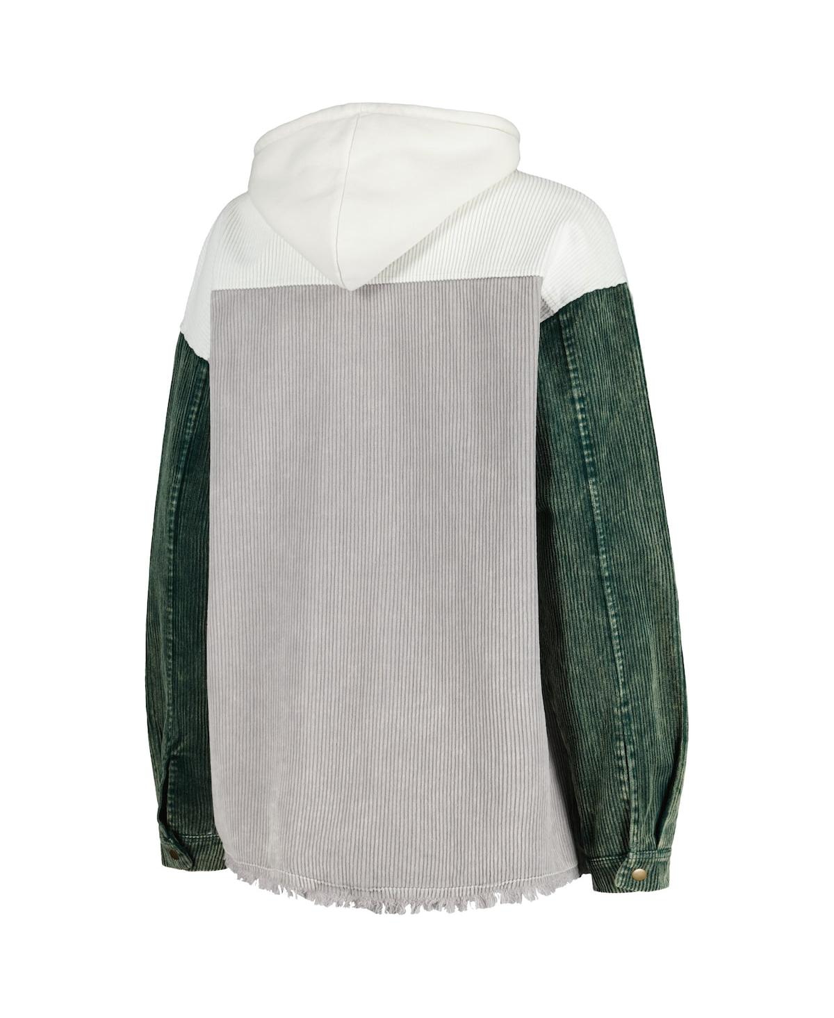 GAMEDAY COUTURE WOMEN'S GAMEDAY COUTURE GRAY DISTRESSED MICHIGAN STATE SPARTANS VINTAGE-LIKE WASH CORDUROY FULL-SNAP 