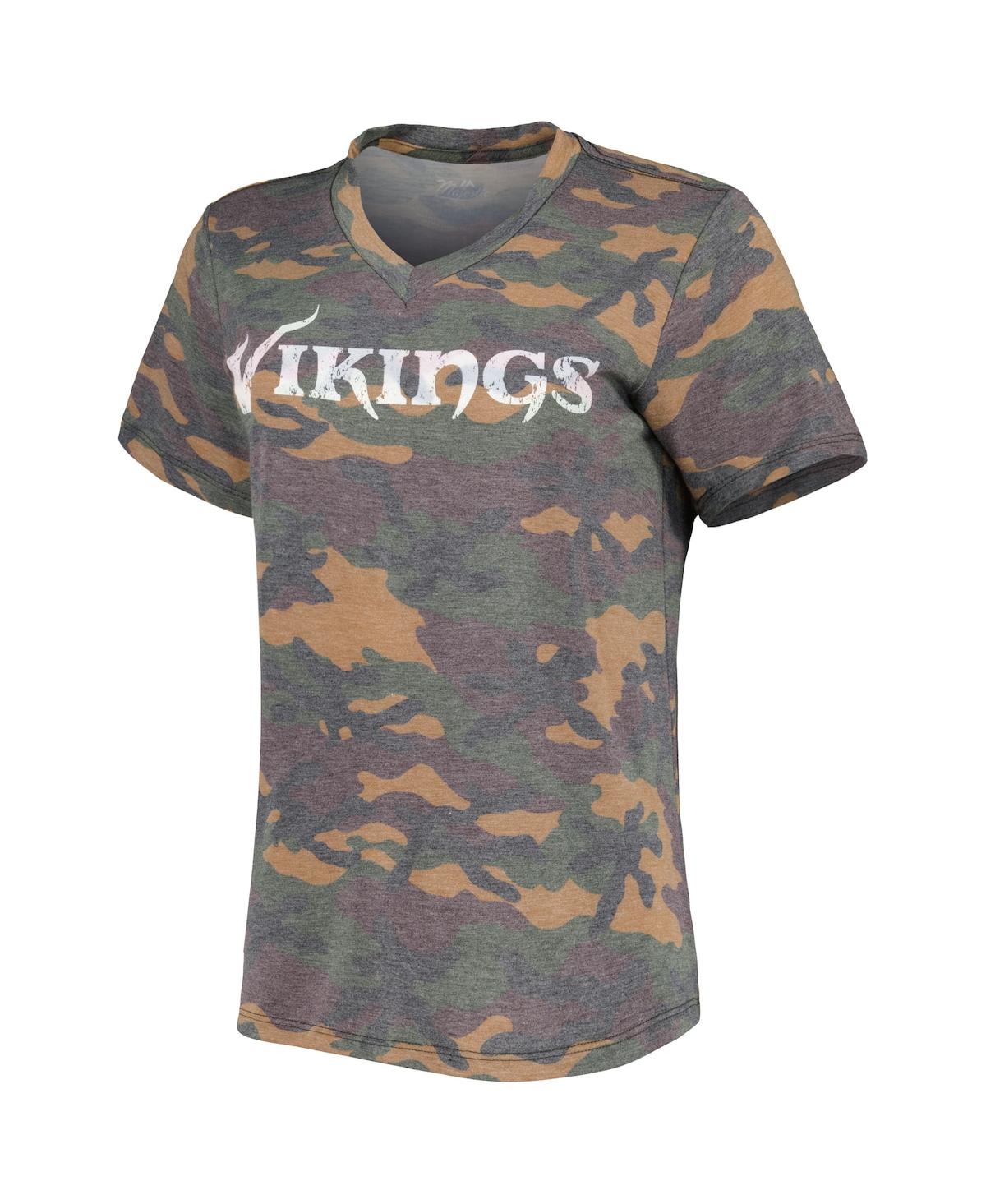 Majestic Women's Justin Jefferson Camo Distressed Minnesota Vikings Name And Number Tri-blend V-neck T-shirt In Camo