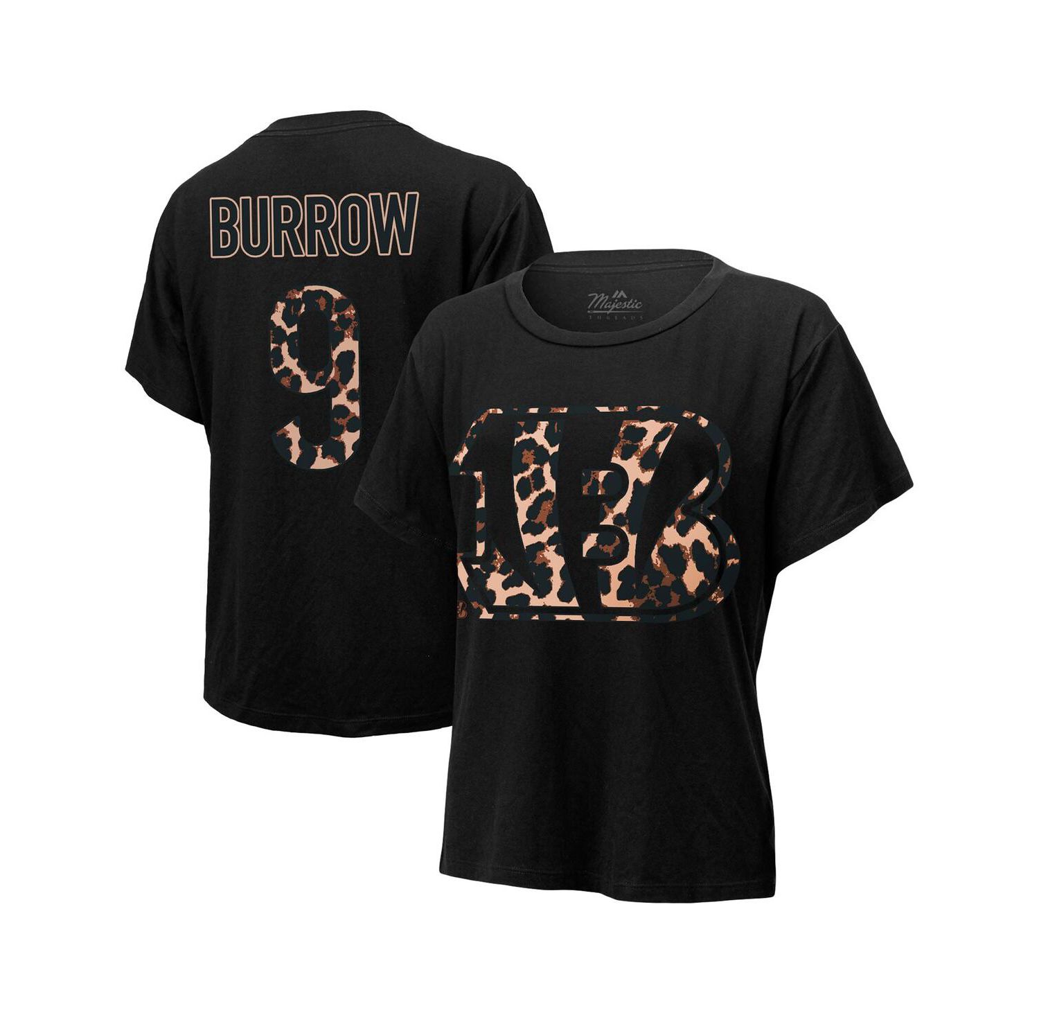 Women's Threads Joe Burrow Black Cincinnati Bengals Leopard Player Name and Number T-shirt