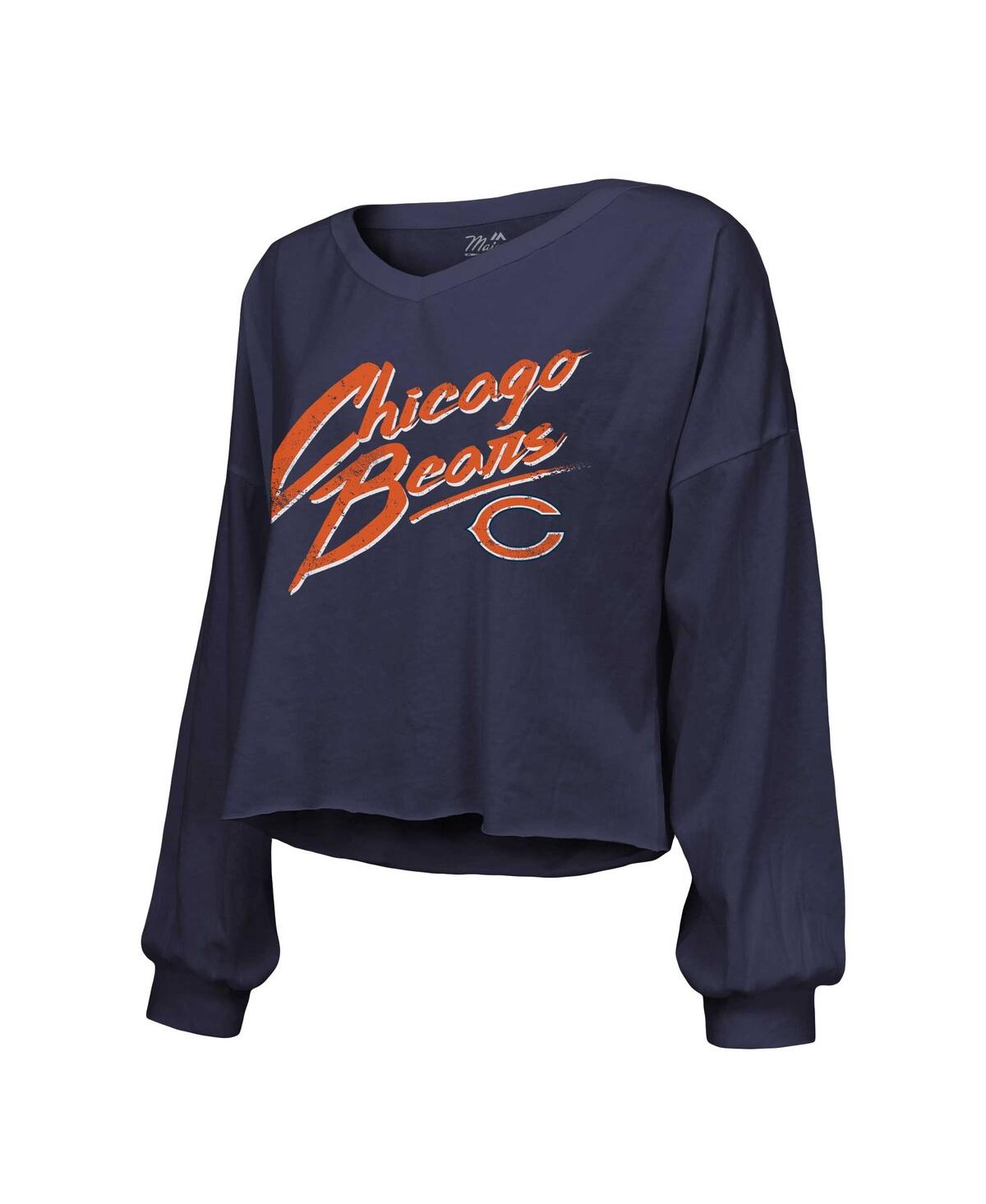 Majestic Women's  Threads Justin Fields Navy Distressed Chicago Bears Name And Number Off-shoulder Sc In Navy