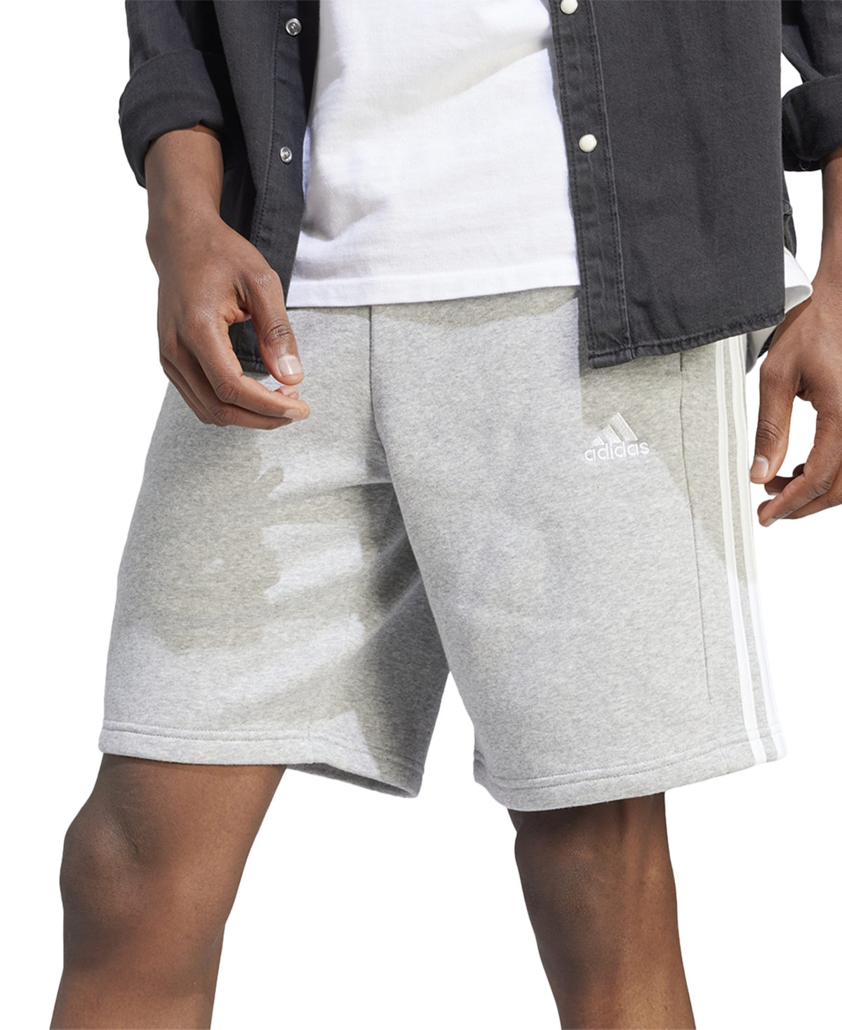 Adidas Originals Men's 3-stripes 10" Fleece Shorts In Medium Grey Heather,white