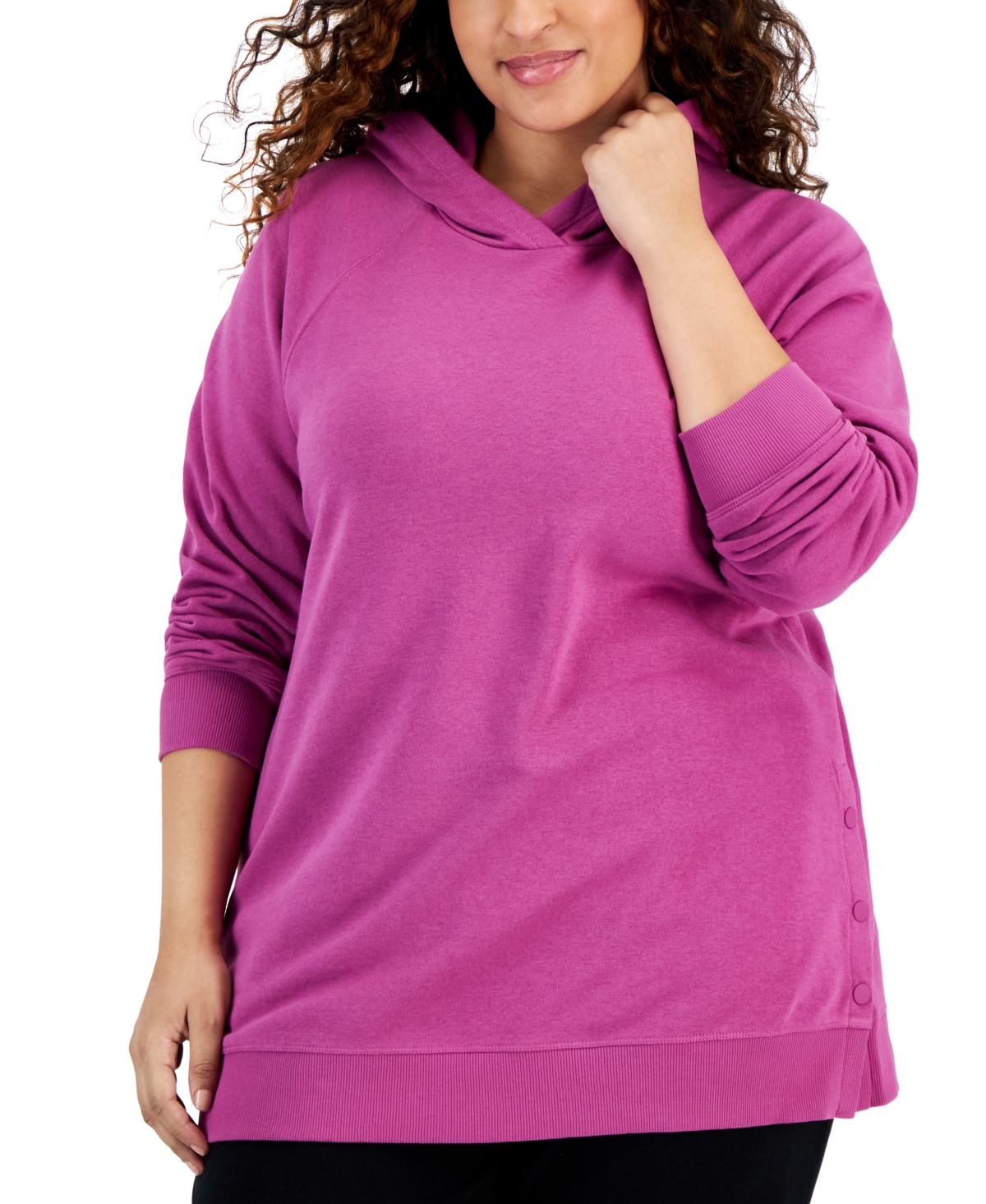 Women's Relaxed Hooded Fleece Sweatshirt, Created for Macy's - Berry Frost