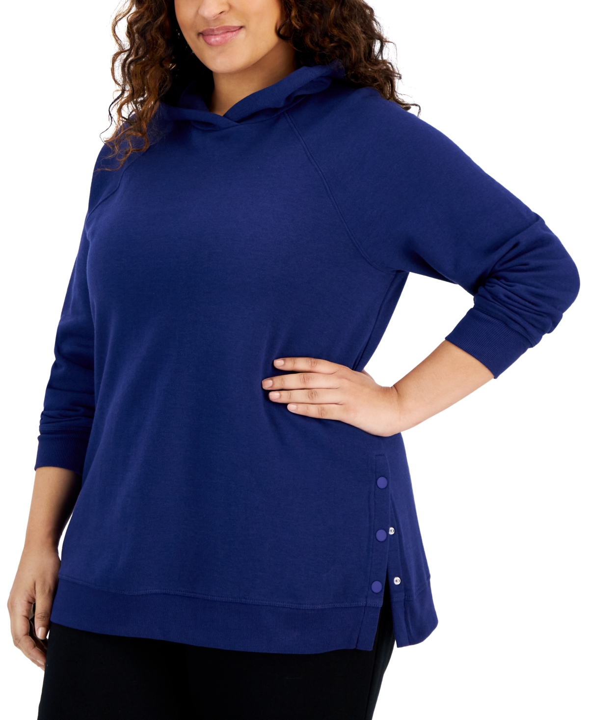 Id Ideology Women's Relaxed Hooded Fleece Sweatshirt, Created For Macy's In Tartan Blue
